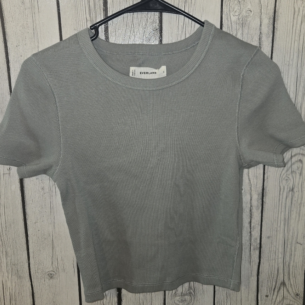 Everlane Ribbed Baby Tee Crop Top Gray Size Small NWT - Picture 3 of 7